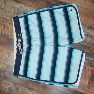 Billabong Blue Striped Lo Tides 73 Board Shorts, Size 34